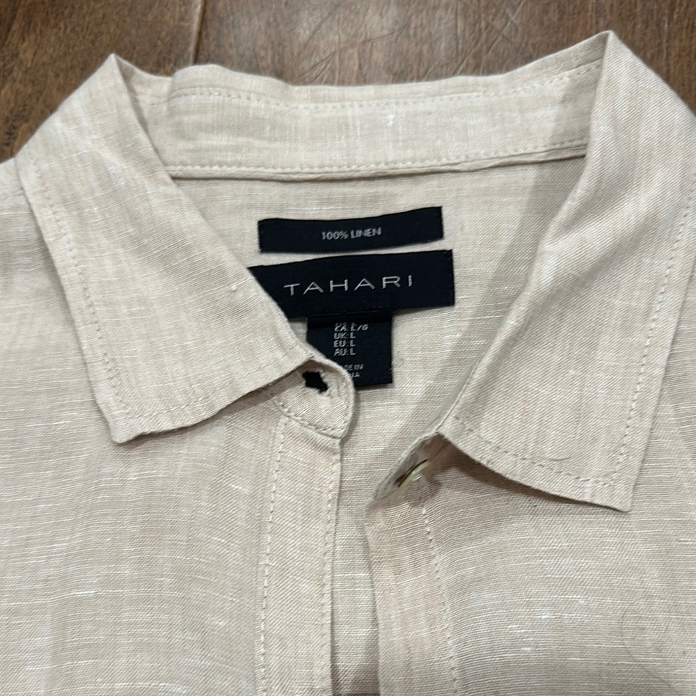Tahari Beige Linen Tunic Long Sleeve Button-Up - Picture 4 of 8